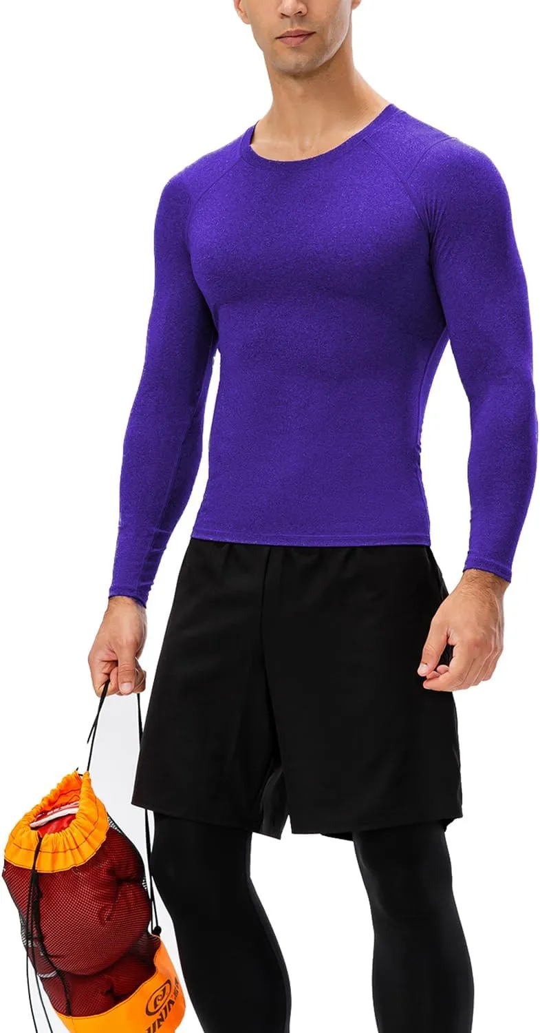 1/3 Pack Men's Compression Shirts Long Sleeve Athletic Workout Base Layer Quick Dry Fit Basketball Football Tops Undershirts