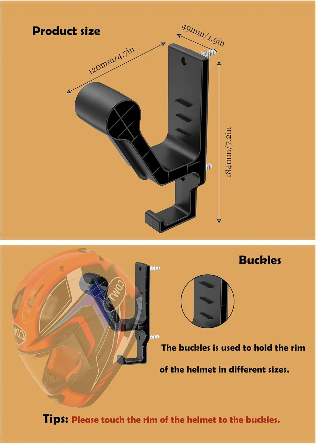 2 Pack Motorcycle Helmet Rack Helmet Wall Mount for Bike Helmet/Tactical Helmet/Football Helmet Hanger Hooks for Jackets, Coats, Caps and More (Black)