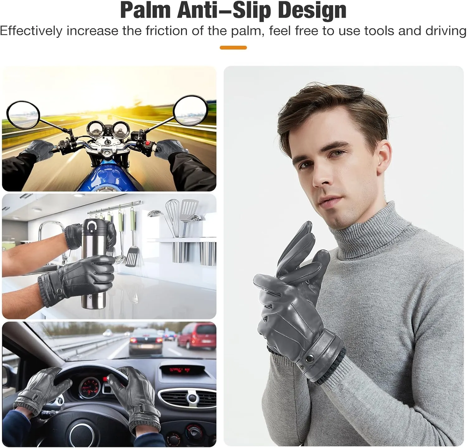 Aegend Leather Gloves for Men, Soft Warm Lining Full Hand Touchscreen Winter Gift Thermal