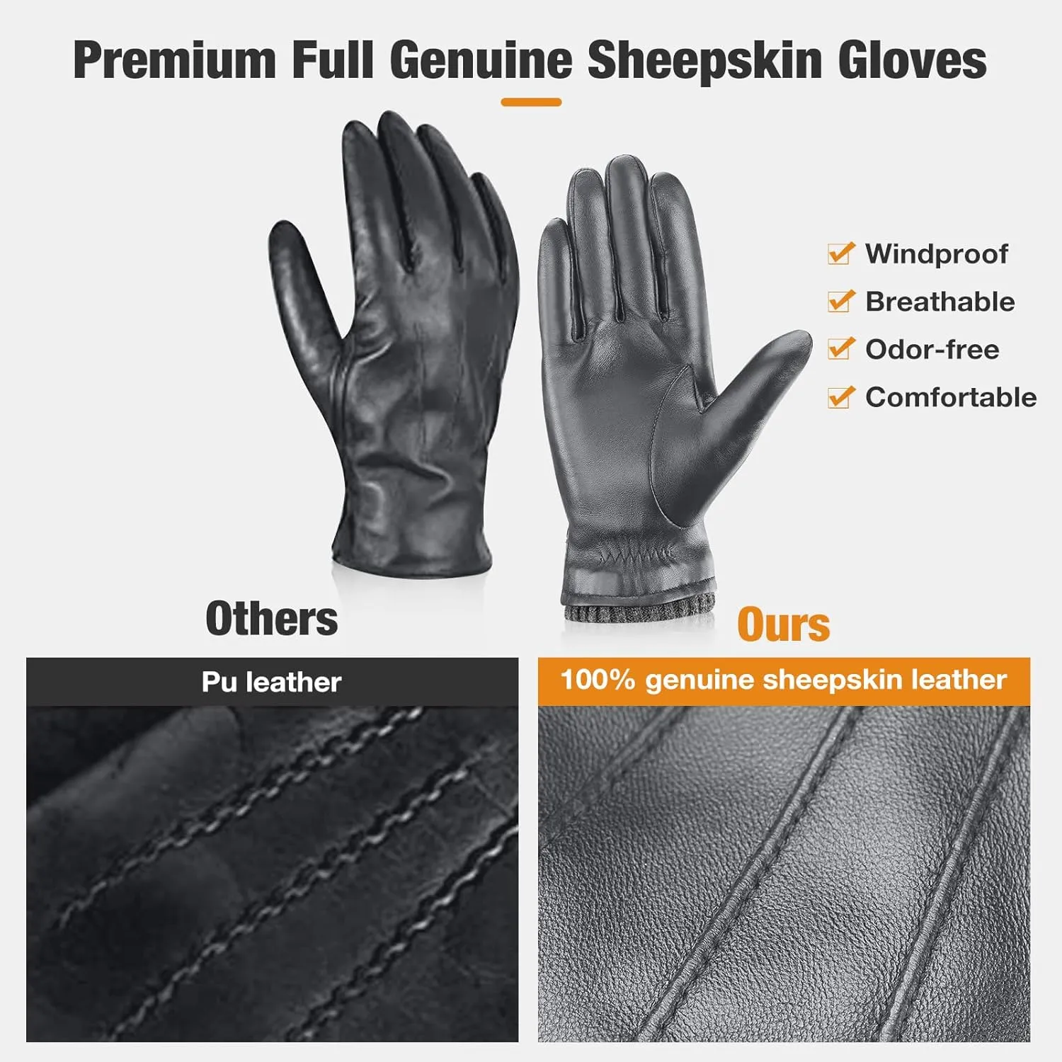 Aegend Leather Gloves for Men, Soft Warm Lining Full Hand Touchscreen Winter Gift Thermal