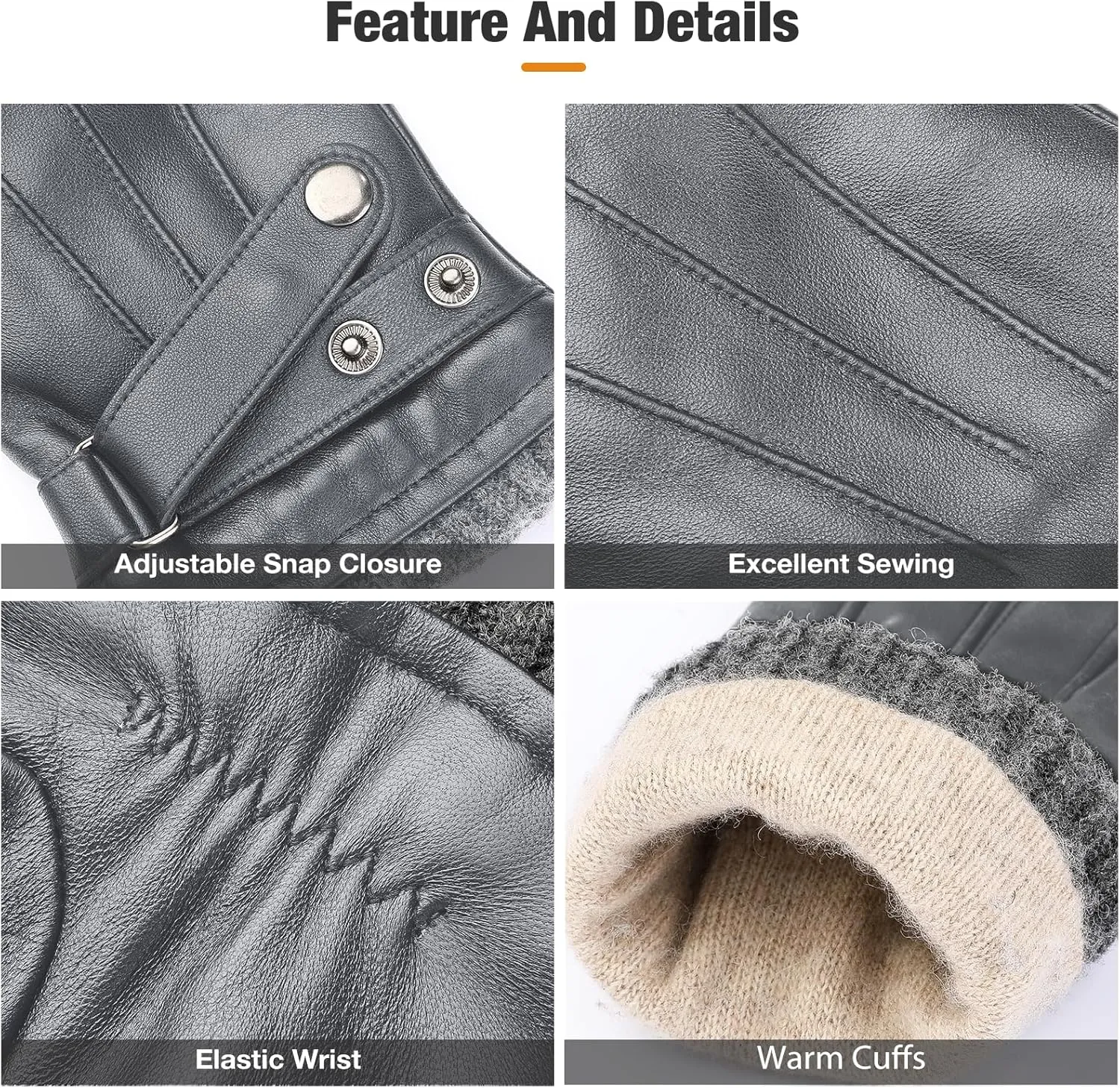 Aegend Leather Gloves for Men, Soft Warm Lining Full Hand Touchscreen Winter Gift Thermal