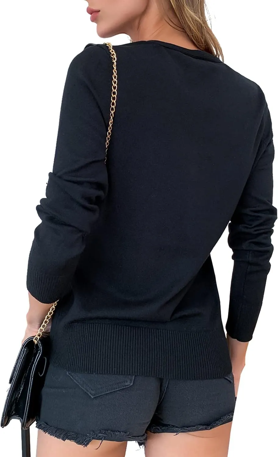 a.Jesdani Women's Button Down Crew Neck Long Sleeve Soft Knit Cardigan Sweaters