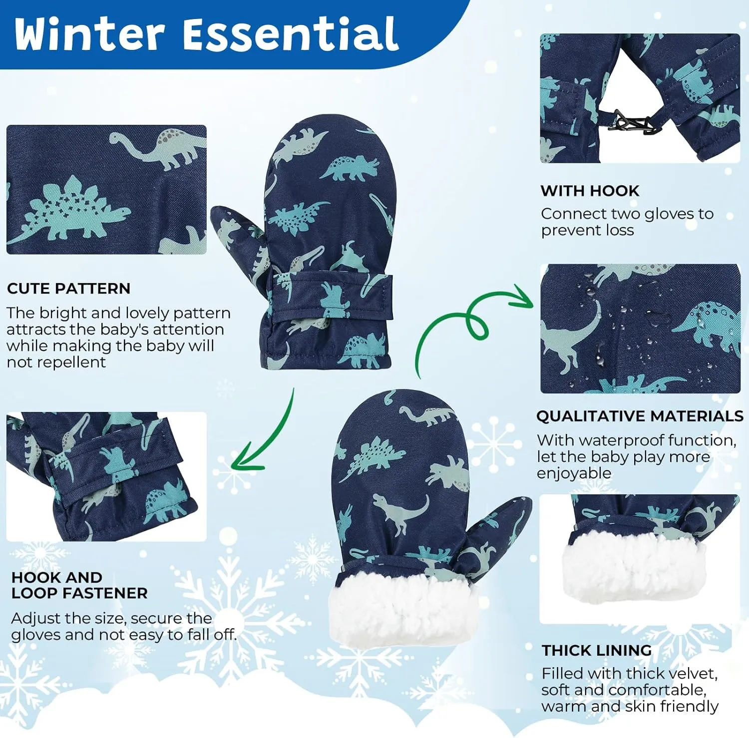 American Trends Toddler Mittens Warm Kids Lined Fleece Gloves Winter Ski Gloves Snow Waterproof Mittens for Baby Boys Girls