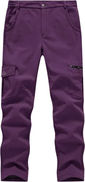 BGOWATU Women's Winter Hiking Pants Fleece Lined Waterproof Windproof Snow Insulated Pants with 6 Pockets