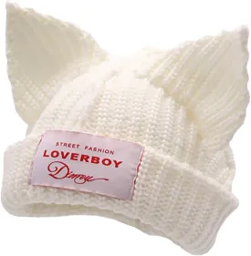 Cat Ear Hat Cute Beanie Hat Knit Wool Cap Warm Slouchy Crochet Hat
