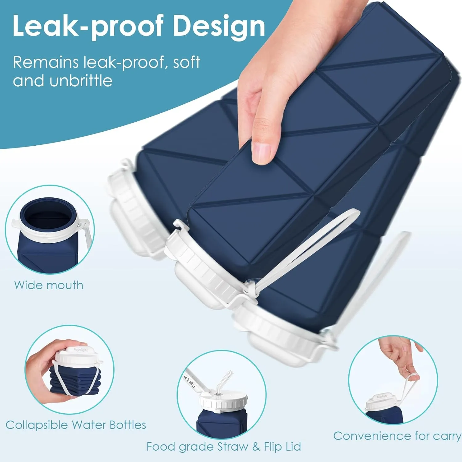 Collapsible Water Bottles 20.7oz Collapsible Water bottle Leakproof with Straw Lid Food-Grade BPA-Free Silicone Travel Foldable Water Bottles for Sports Office Gym Hiking Driving 610ML