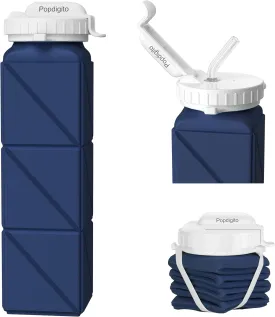 Collapsible Water Bottles 20.7oz Collapsible Water bottle Leakproof with Straw Lid Food-Grade BPA-Free Silicone Travel Foldable Water Bottles for Sports Office Gym Hiking Driving 610ML