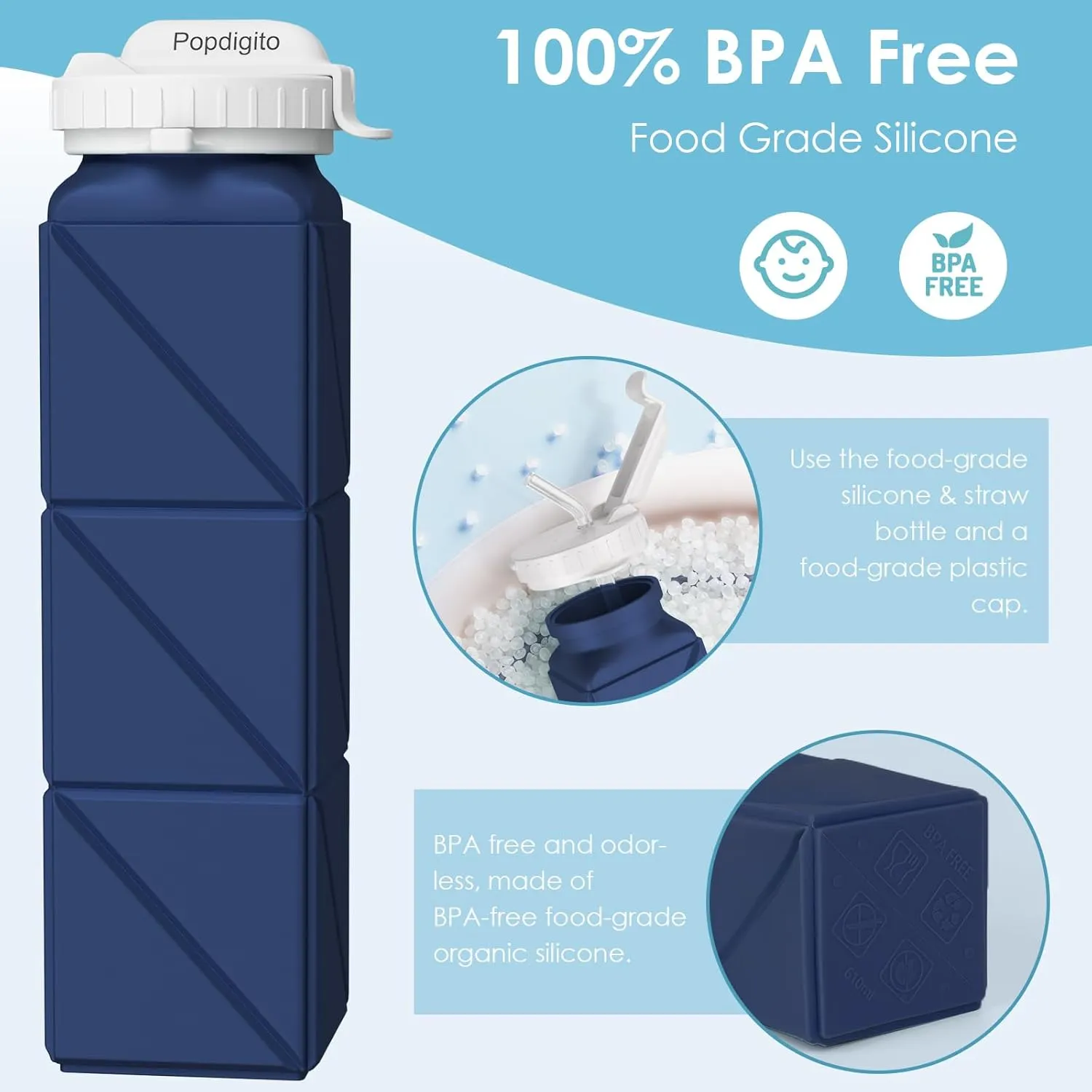 Collapsible Water Bottles 20.7oz Collapsible Water bottle Leakproof with Straw Lid Food-Grade BPA-Free Silicone Travel Foldable Water Bottles for Sports Office Gym Hiking Driving 610ML