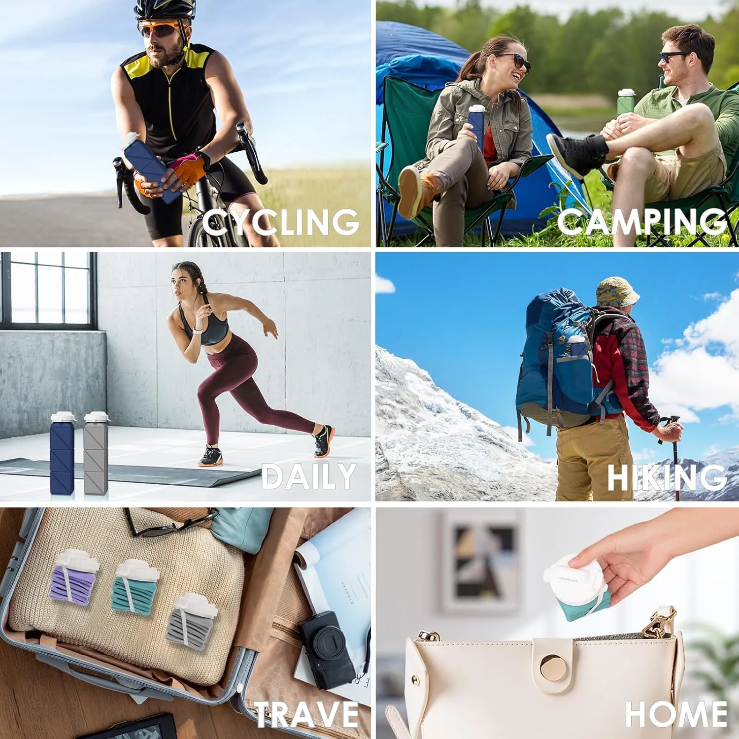 Collapsible Water Bottles 20.7oz Collapsible Water bottle Leakproof with Straw Lid Food-Grade BPA-Free Silicone Travel Foldable Water Bottles for Sports Office Gym Hiking Driving 610ML