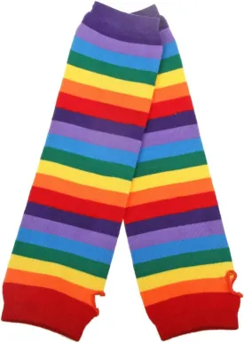 Colorful Rainbow Striped Fingerless Gloves and Arm Warmers Set for Girls and Women, Cozy Knit Sleeves for Fashion and Fun