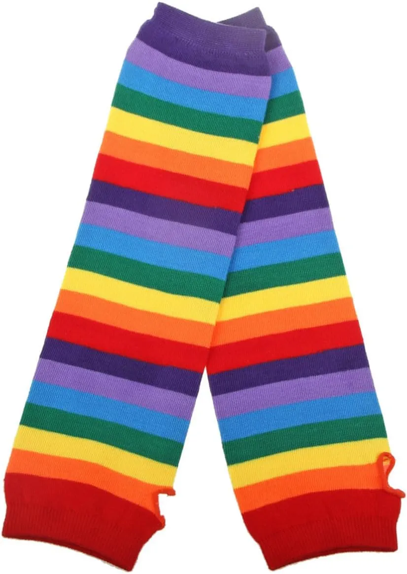 Colorful Rainbow Striped Fingerless Gloves and Arm Warmers Set for Girls and Women, Cozy Knit Sleeves for Fashion and Fun