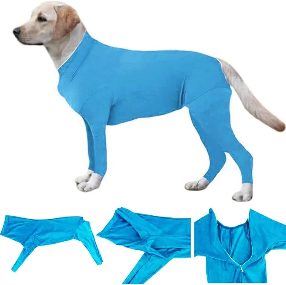 Dog Recovery Suit Abdominal Wound After Surgery Wear, Dog Anti-Licking Elastic Tights Bodysuit, Preventing Full Body for Shedding, Allergy, Wound Protection, E Collar Alternative (Blue, Large)