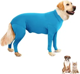 Dog Recovery Suit Abdominal Wound After Surgery Wear, Dog Anti-Licking Elastic Tights Bodysuit, Preventing Full Body for Shedding, Allergy, Wound Protection, E Collar Alternative (Blue, Large)