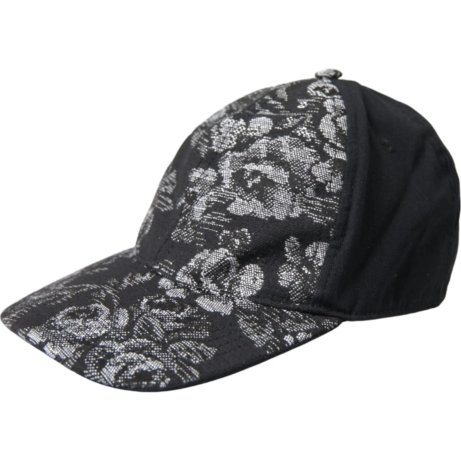 Dolce & Gabbana Black Silver Floral Print Baseball Hat Men