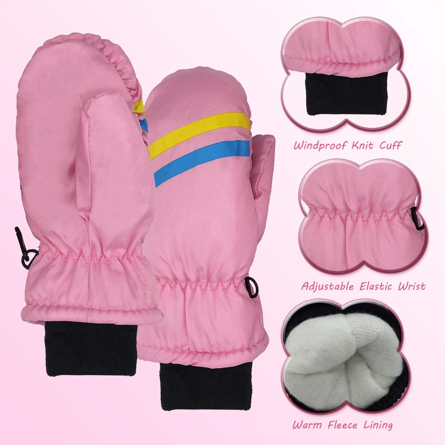 DOOVID Toddler Mittens Winter Warm Ski Mittens Waterproof Fleece Lined Kids Outdoor Snow Gloves