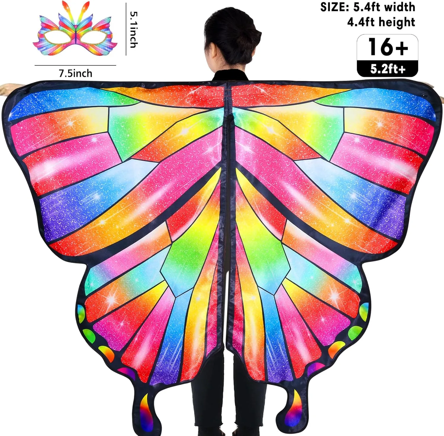 D.Q.Z Double Sided Women Butterfly Wings Costumes for Adults Fairy Festival Dress Up with Headband Halloween Party