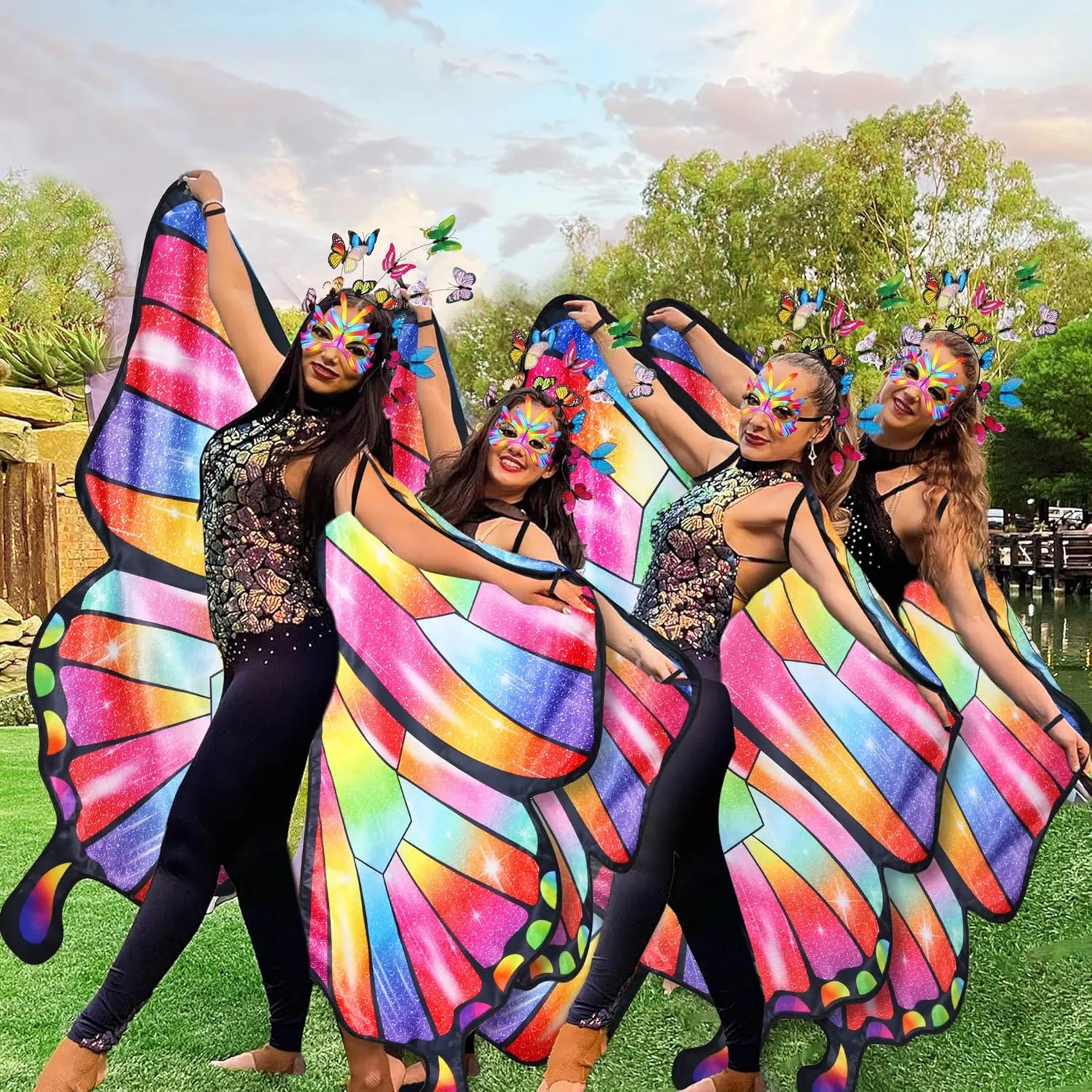 D.Q.Z Double Sided Women Butterfly Wings Costumes for Adults Fairy Festival Dress Up with Headband Halloween Party