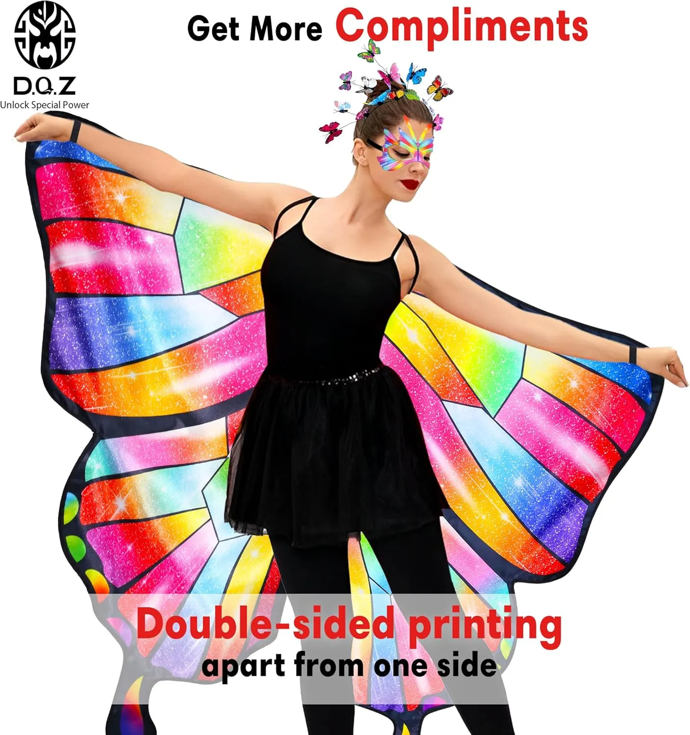 D.Q.Z Double Sided Women Butterfly Wings Costumes for Adults Fairy Festival Dress Up with Headband Halloween Party