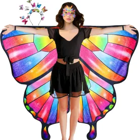 D.Q.Z Double Sided Women Butterfly Wings Costumes for Adults Fairy Festival Dress Up with Headband Halloween Party