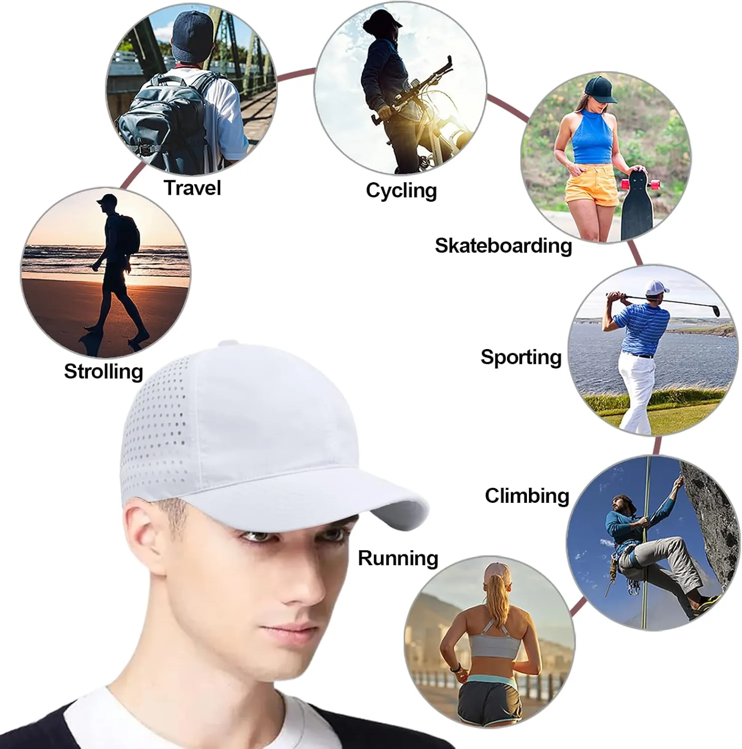 Enwokran Men Quick Dry Sport Baseball Cap, Athletic Fitted Cap Mesh Adjustable Plain Hat Running Trucker Hat for Women