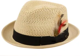 Epoch Men's Classy Travel Crushable 2tone Derby Fedora Upturn Curl Brim Hat (US, Alpha, Small, Medium, F2682 Natural)