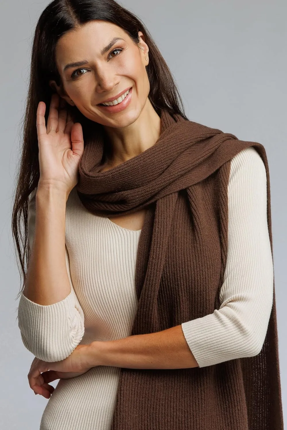 Fishers Finery Women's 100% Cashmere Ribbed Knit Winter Scarf | Black Label Box