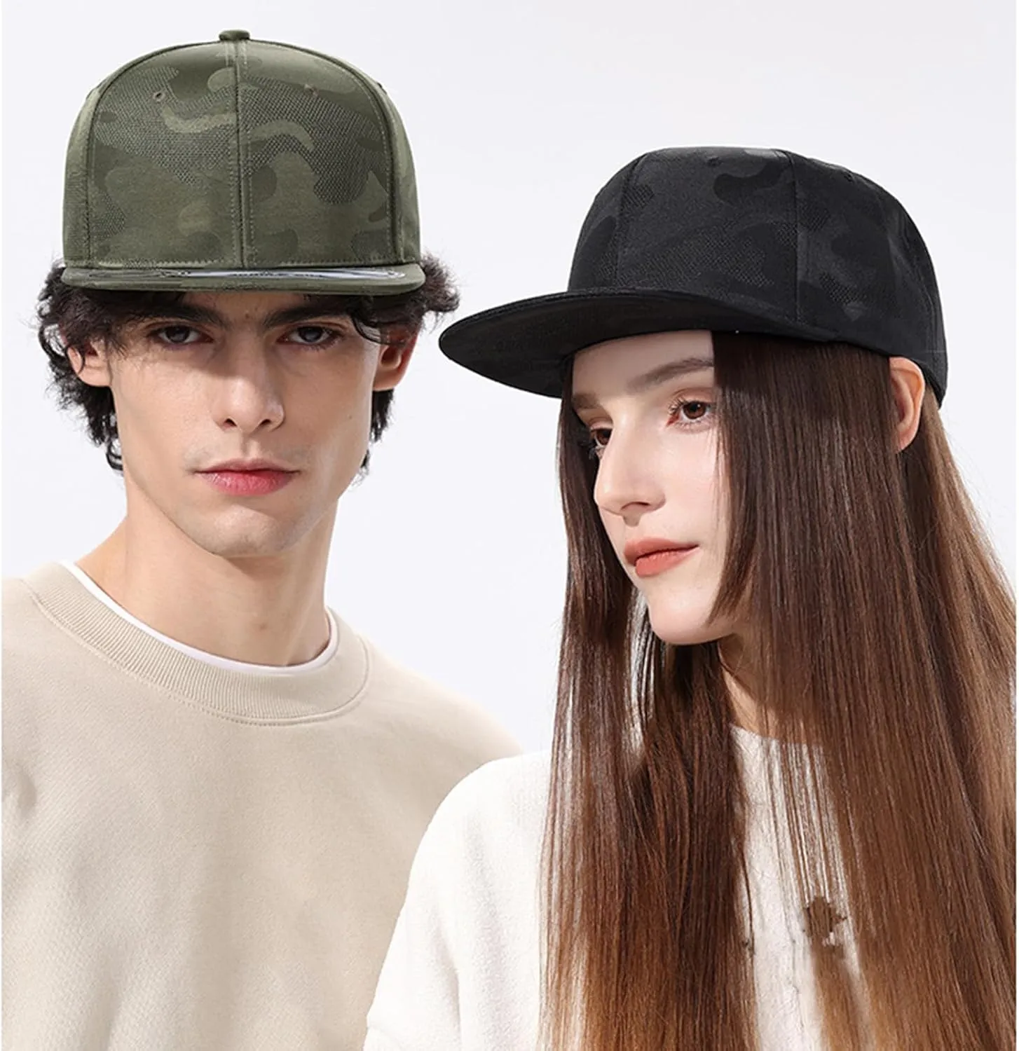 Flat Bill Baseball Caps for Men Women Camouflage Snapback Structured Vistor Hats Hip-Hop Flat Brim Trucker Hat FTC01