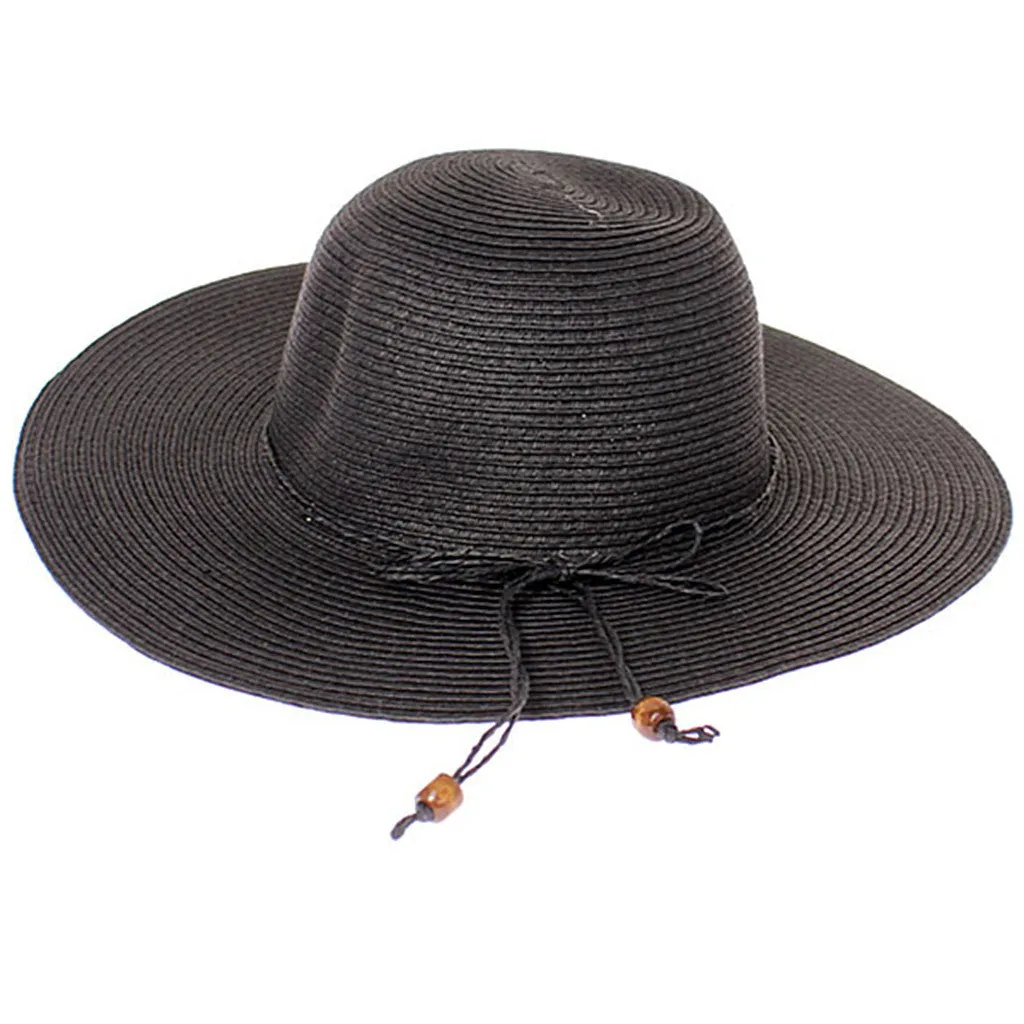 Floppy Summer Straw Hat with Beaded Tie