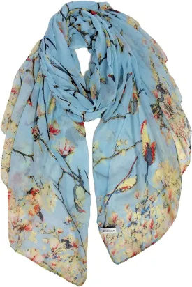GERINLY Scarfs for Women Lightweight Floral Birds Print Cotton Scarves and Wraps for Summer Shawl