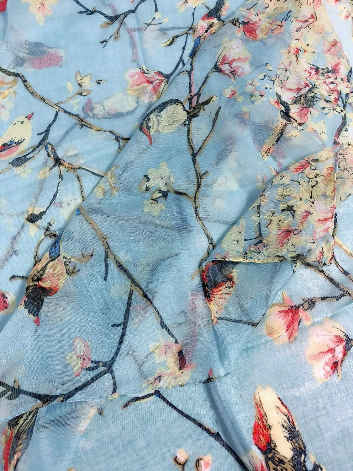 GERINLY Scarfs for Women Lightweight Floral Birds Print Cotton Scarves and Wraps for Summer Shawl
