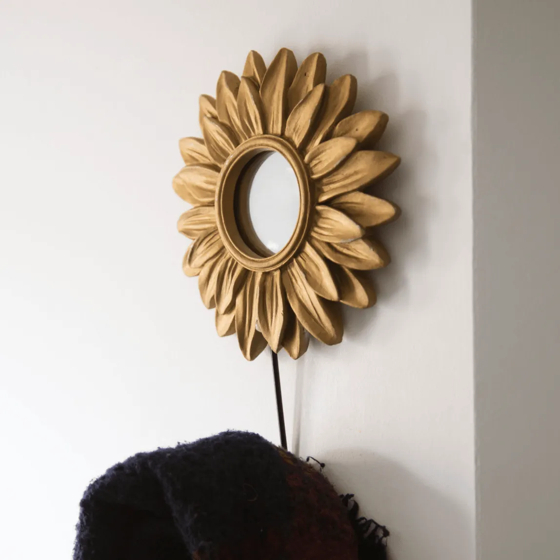 Gold Sunflower Decorative Mirror With Hook - 21 cm