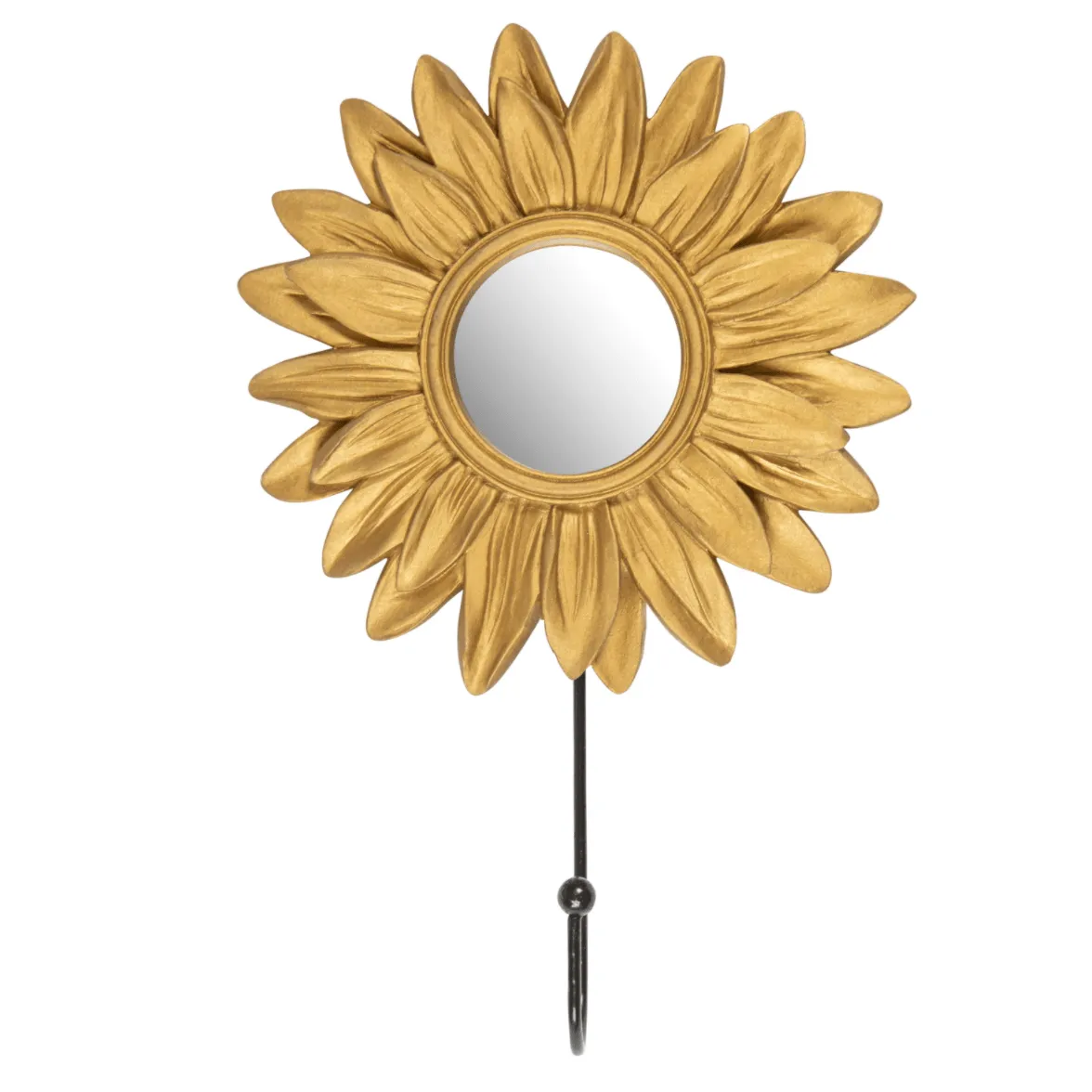 Gold Sunflower Decorative Mirror With Hook - 21 cm