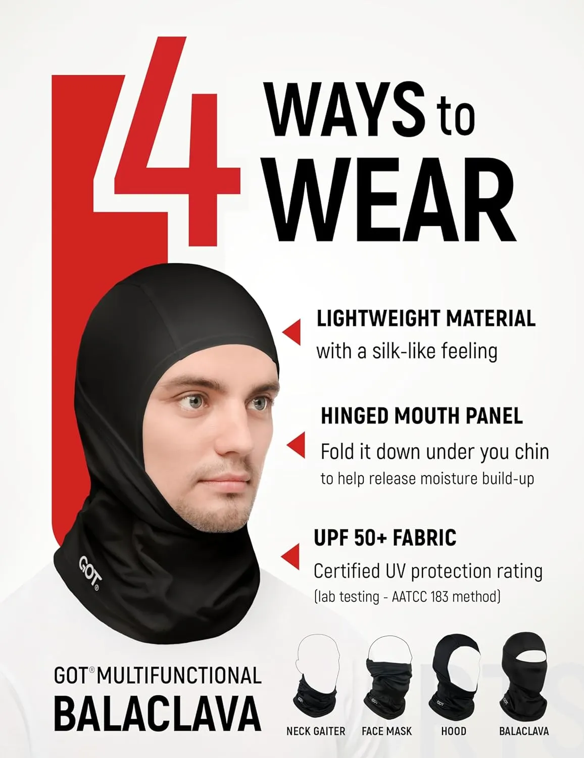 GOT Sports UPF 50  Balaclava Face Mask - Sun Protection Hood Balaclava for Men Women - Motorcycle Sheisty Mask for Fishing