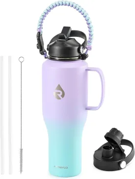Insulated Water Bottle 40oz (Cold for 48 Hrs), Stainless Steel Water Bottle with Handle & Straw Lid & Paracord Handle, Triple Wall Vacuum Leakproof Travel Flask, Fit in Any Car Cup Holder