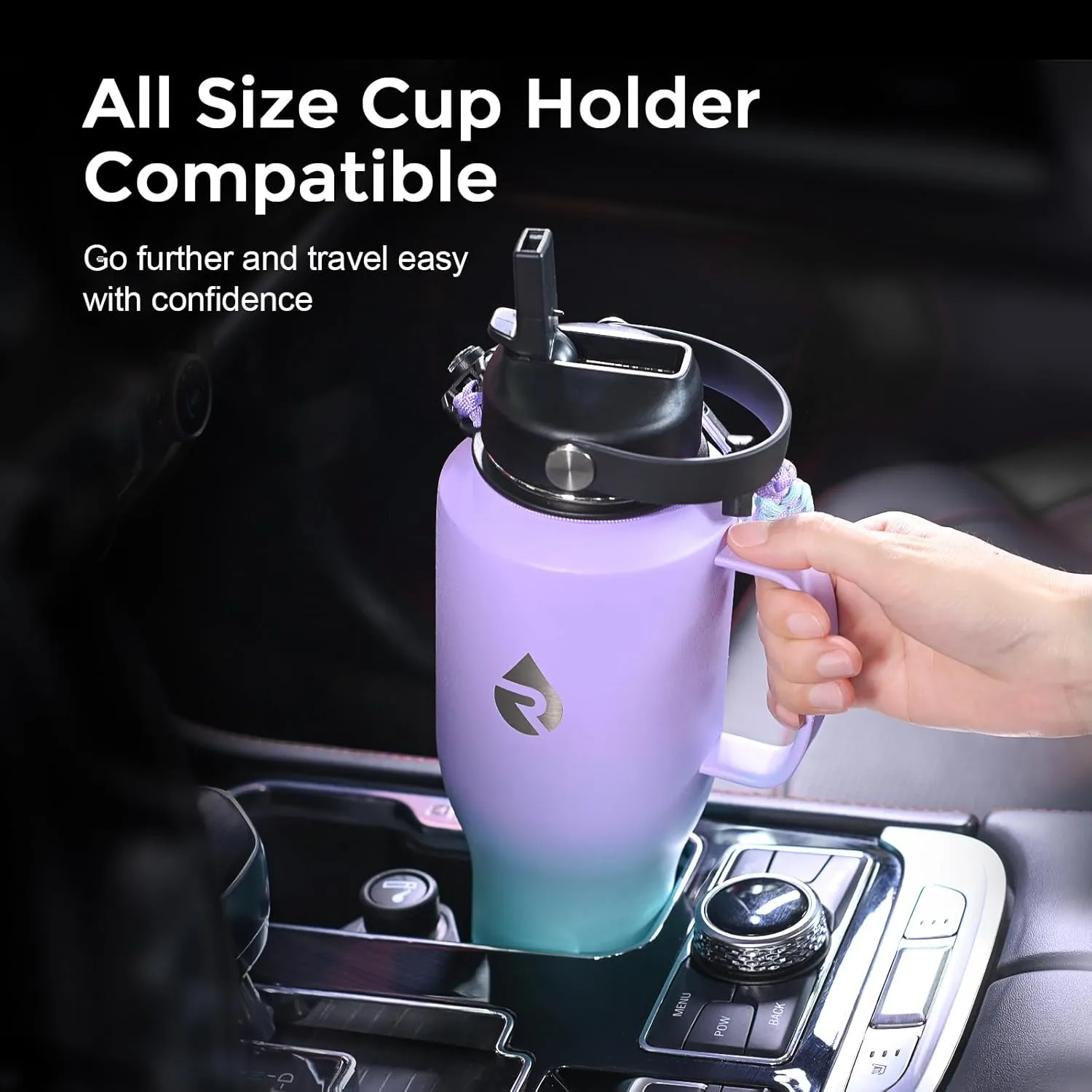 Insulated Water Bottle 40oz (Cold for 48 Hrs), Stainless Steel Water Bottle with Handle & Straw Lid & Paracord Handle, Triple Wall Vacuum Leakproof Travel Flask, Fit in Any Car Cup Holder