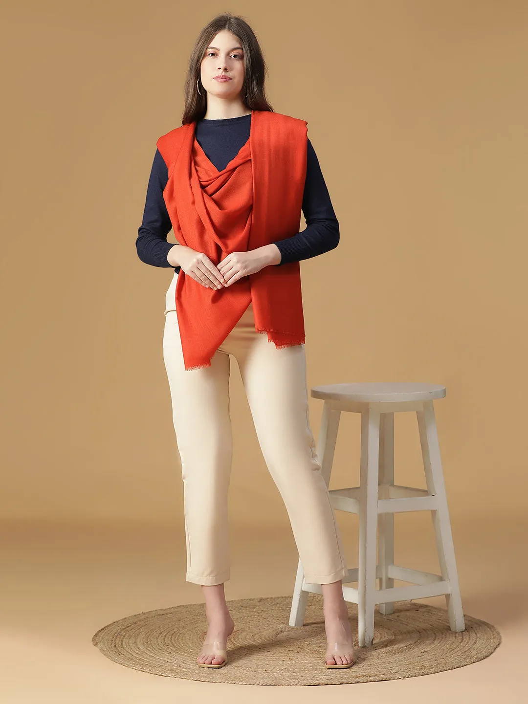 Ivory Luxe Women Plain Shawl