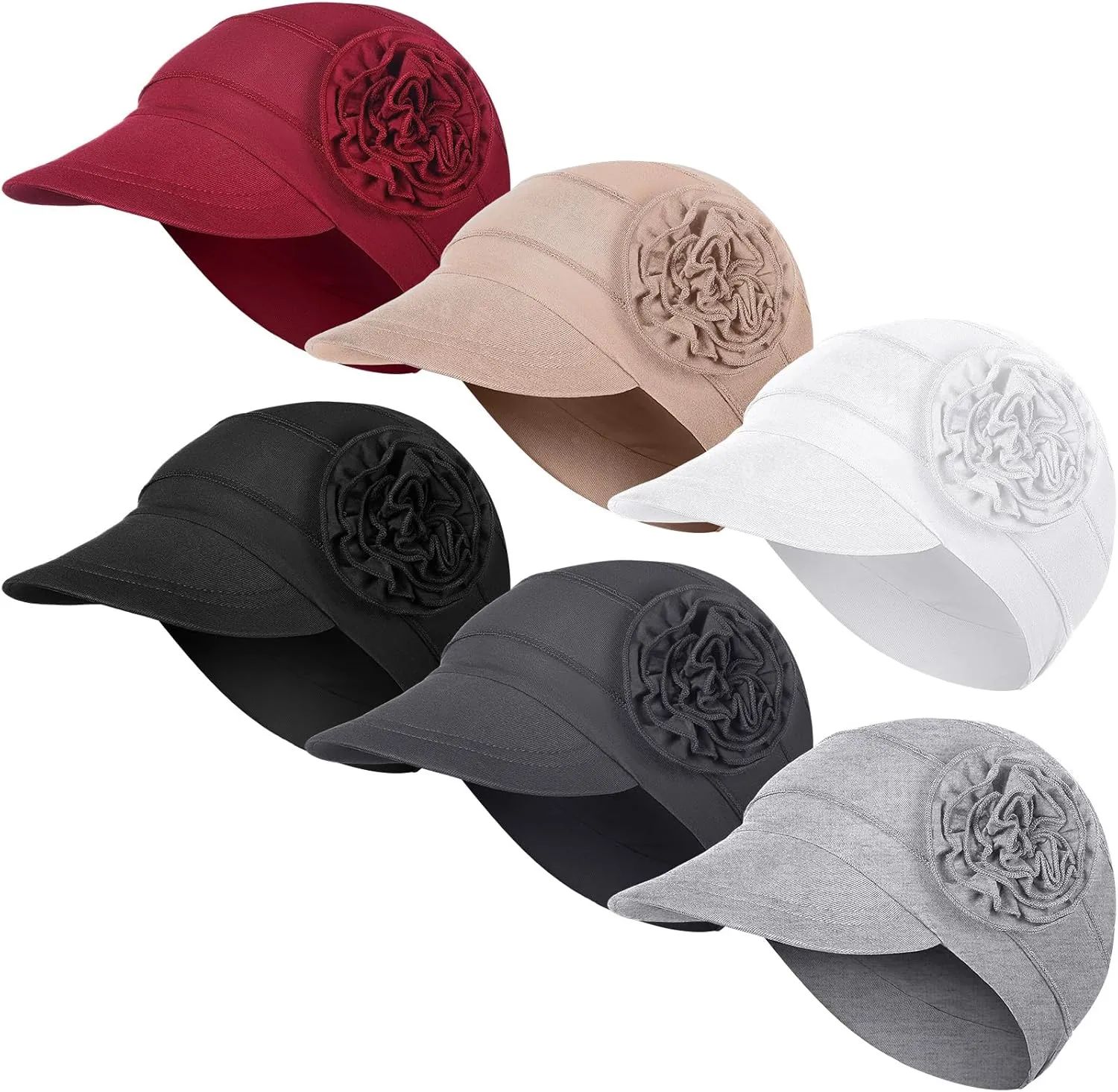 JenPen 6 Pcs Soft Chemo Cancer Hats for Women Breathable Bamboo Baseball Cap Slouch Viscose Hat for Hair Loss Cancer Headwear (Black, White, Dark Gray, Light Gray, Khaki, Wine Red)