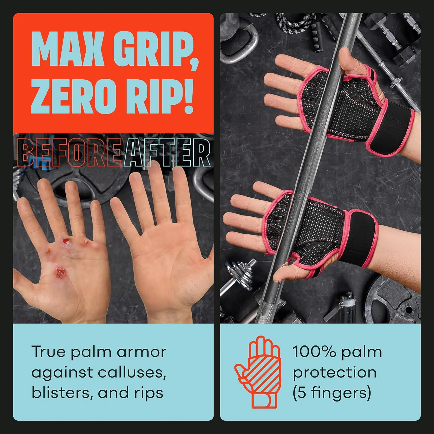 MAVA Open Gym Gloves for Men & Women; Padded Weight Lifting Gloves with Wrist Support for Comfort, Protection; Strong-Grip Fingerless Workout Gloves for Men & Women; Anti-Sweat Gym Accessories
