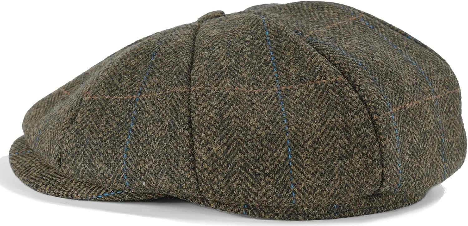 Mens Woolen Newsboy Cap Tweed Gatsby Ivy Cabbie Flat Golf Hat Present for Fathers Women Unisex