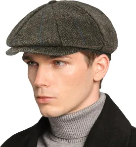 Mens Woolen Newsboy Cap Tweed Gatsby Ivy Cabbie Flat Golf Hat Present for Fathers Women Unisex