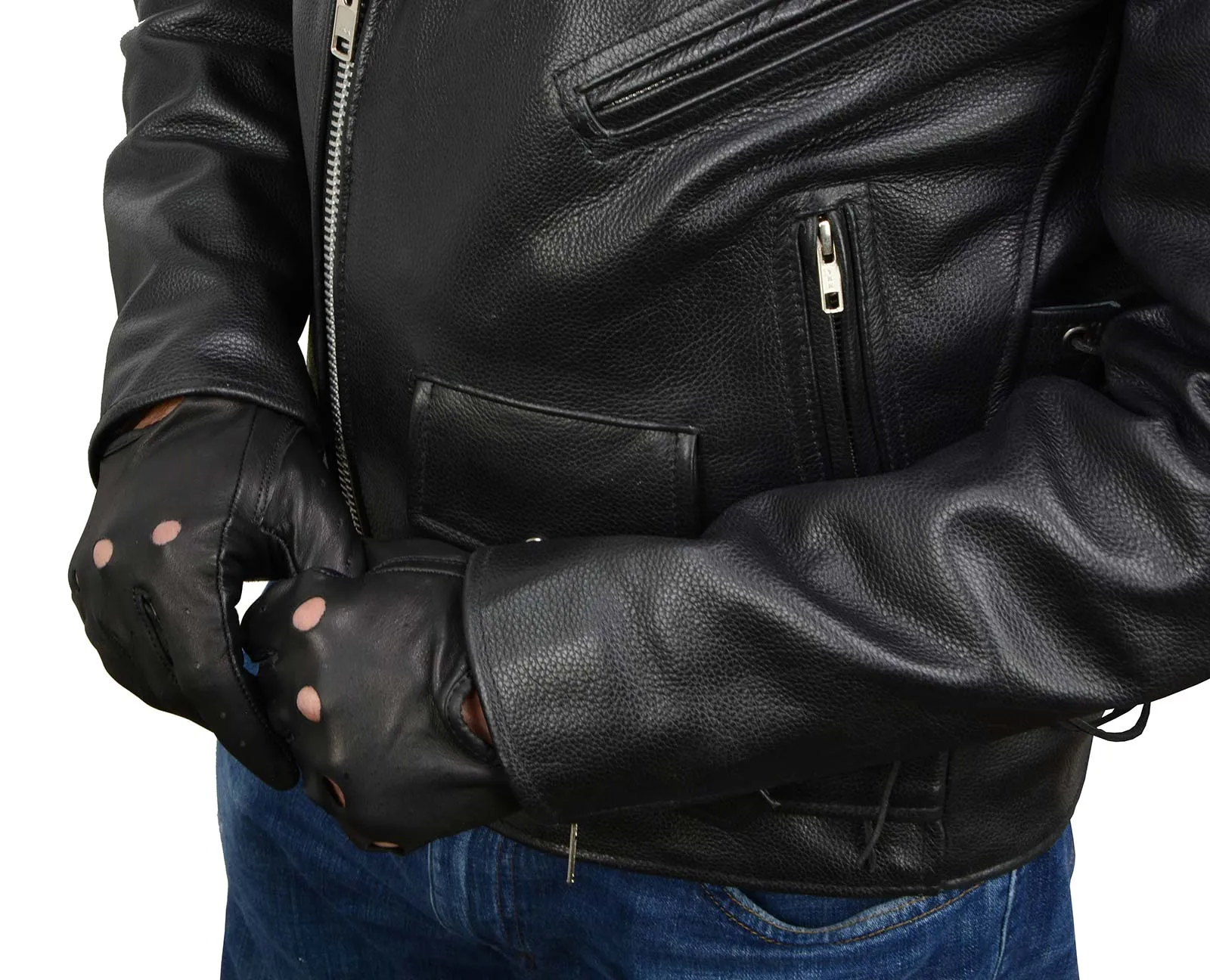 Milwaukee Leather SH247 Men's Black Perforated Leather Full Finger