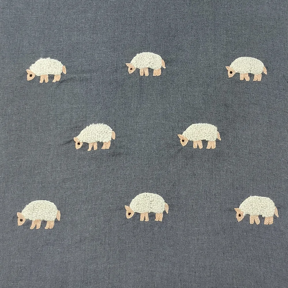 Mohair Sheep Hand Embroidered Charcoal Scarf