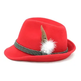 Oktoberfest German Beer Man Hat with Feather - Red