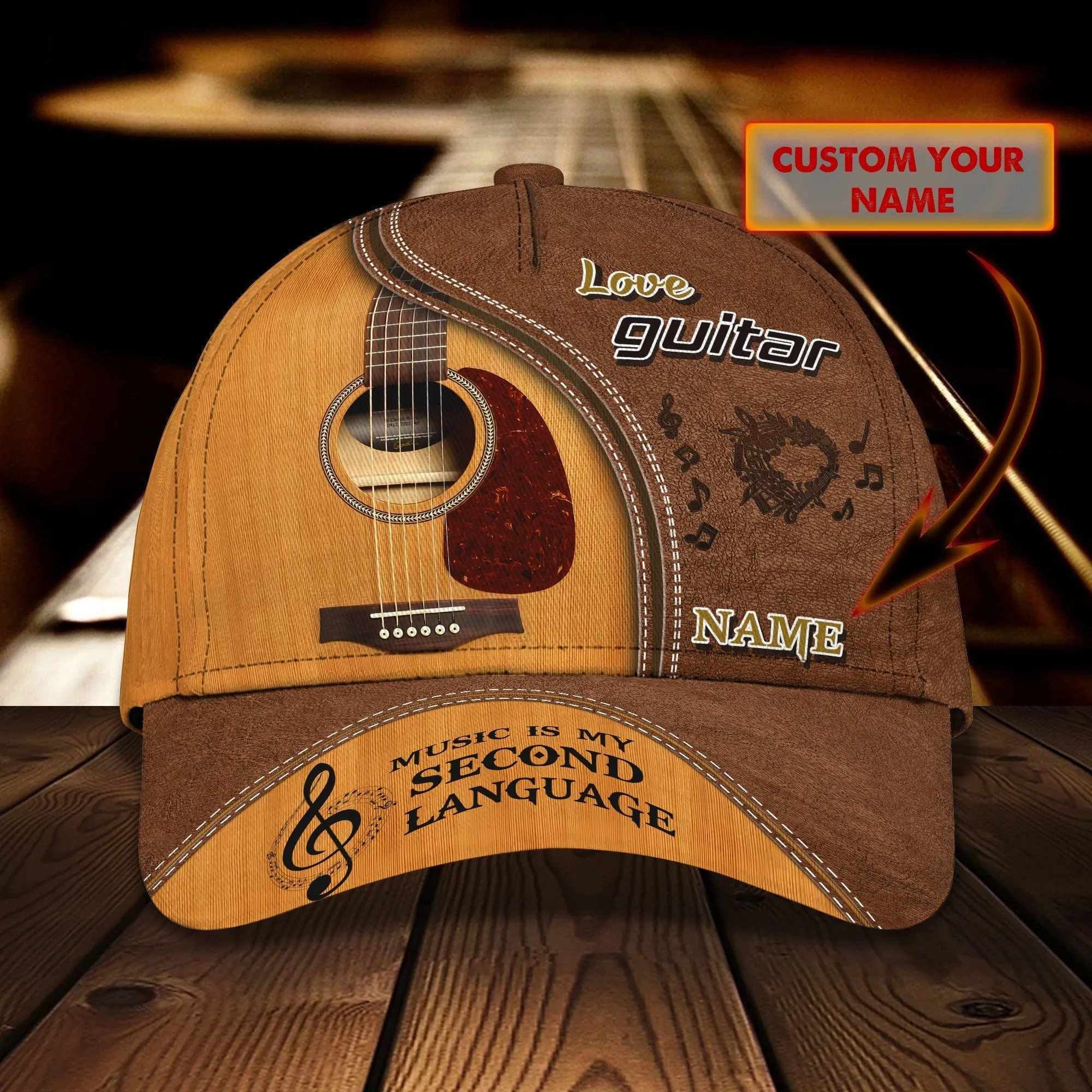 Personalized Guitar 3D Full Print Cap Hat For Musican, Guitarist, Music Is My Second Language, Music Lover Gift