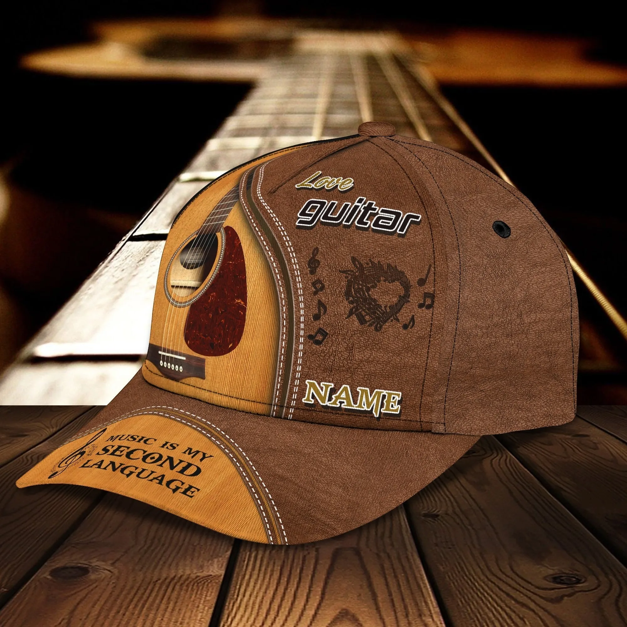 Personalized Guitar 3D Full Print Cap Hat For Musican, Guitarist, Music Is My Second Language, Music Lover Gift
