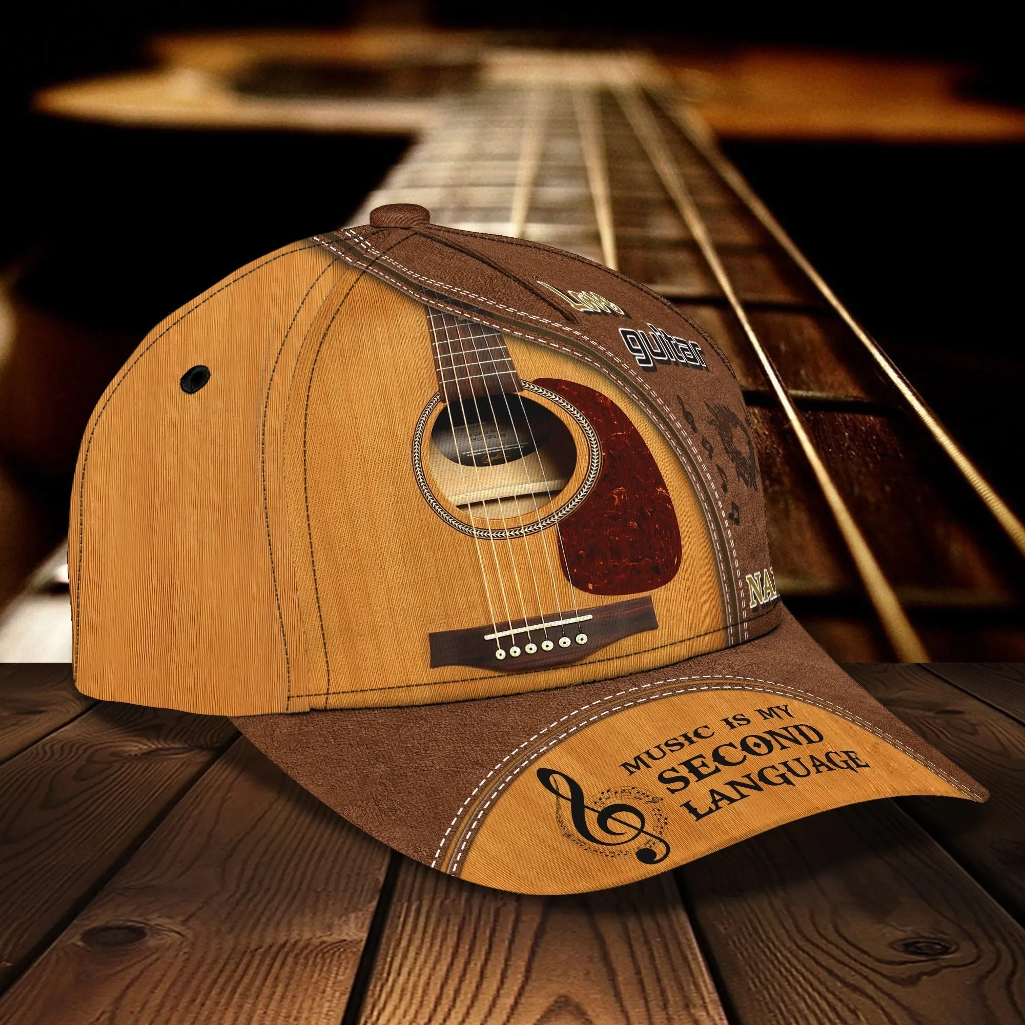 Personalized Guitar 3D Full Print Cap Hat For Musican, Guitarist, Music Is My Second Language, Music Lover Gift