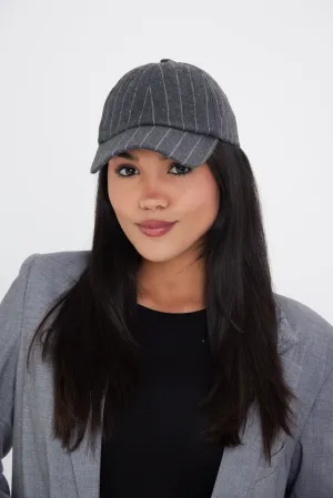 Pinstripe Baseball Cap in Charcoal Grey