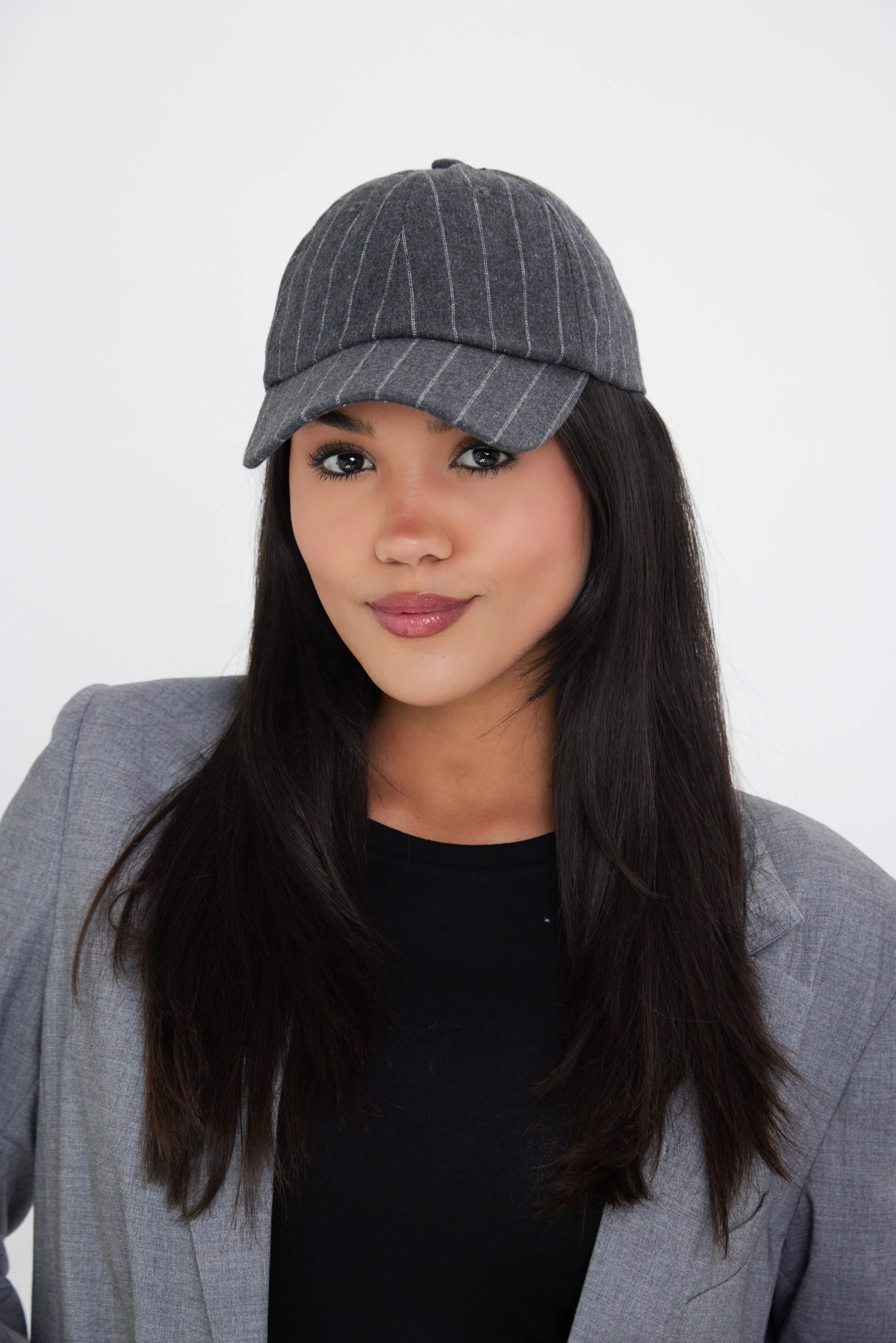 Pinstripe Baseball Cap in Charcoal Grey