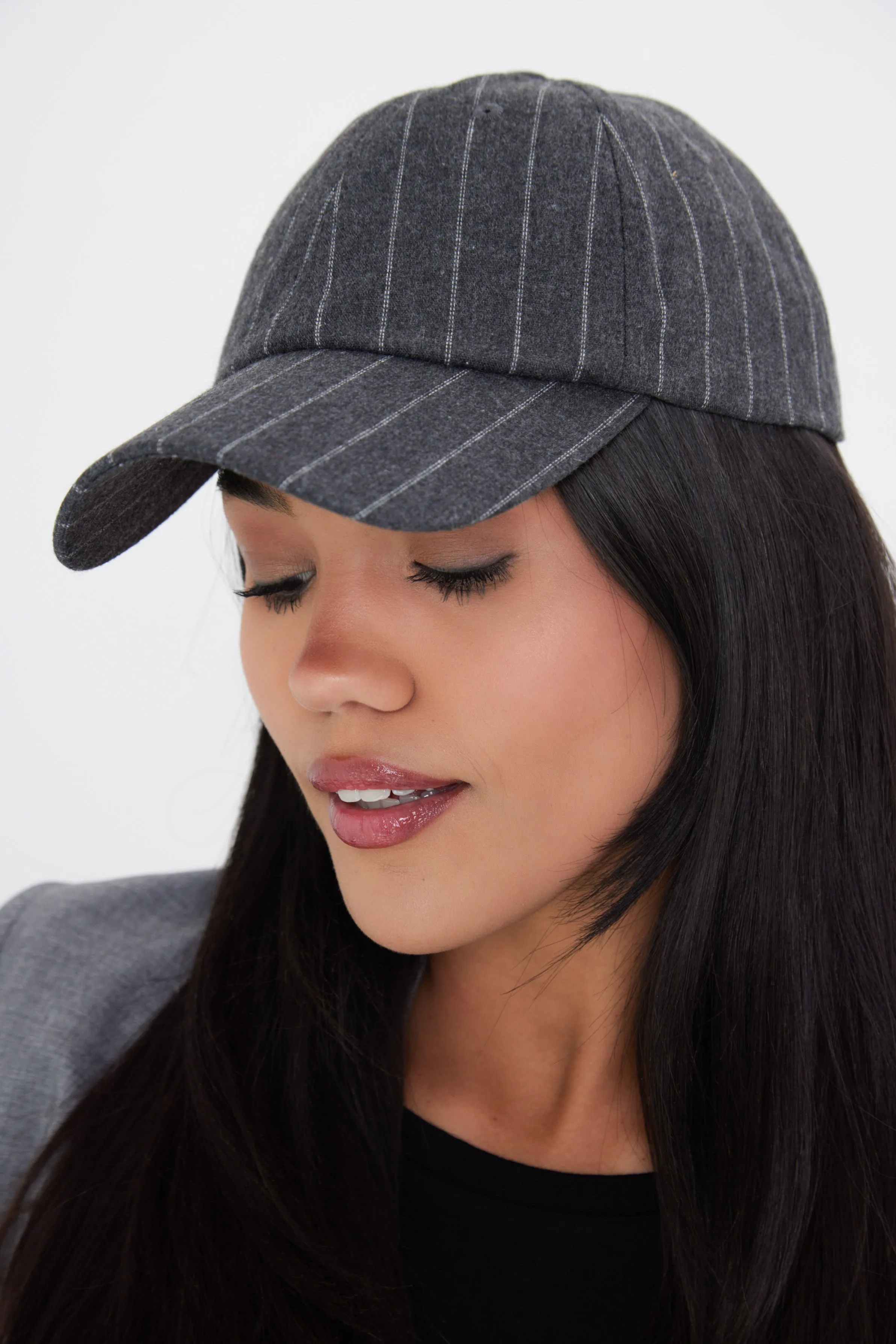 Pinstripe Baseball Cap in Charcoal Grey