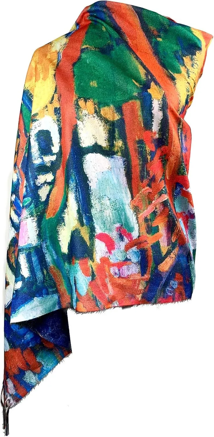 Plum Feathers Super Soft Cashmere Feel Double Sided Reversible Art Shawl Scarf Van Gogh Monet Klimt Inspired